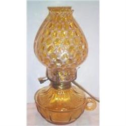 Fostoria Amber Coin Glass Oil Lamp and Shade #991209