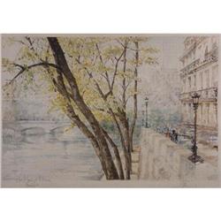 Original Watercolor of Paris, signed #991220