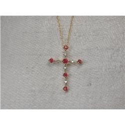 Estate 14K YG Gold Ruby Diamond Cross Necklace #991378
