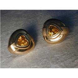 Rare Estate 14K YG Gold Citrine Heart Earrings #991391