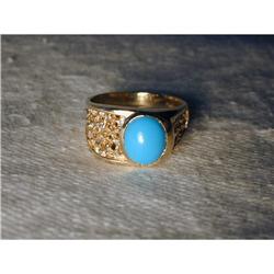 Estate 14K YG Gold Turquoise Mens Unisex Ring #991396