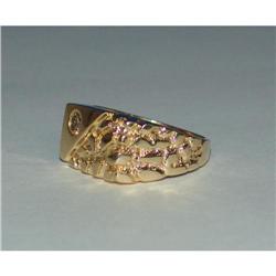 14K YG Gold Diamond Solitaire Nugget Mens Ring #991397