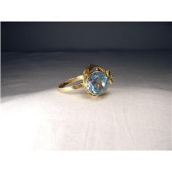 Estate 18K YG Gold Handmade Blue Topaz Ring #991412