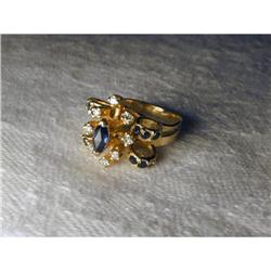 Estate 14K YG Sapphire Diamond Marquise Ring #991420