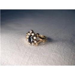 Antique 14K YG Sapphire Diamond Filigree Ring #991421