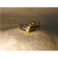 Rare Estate 14K YG Gold Sapphire Diamond Band #991422