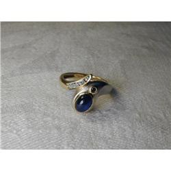 Rare 14K 2-Tone Cabochon Sapphire Diamond Ring #991425