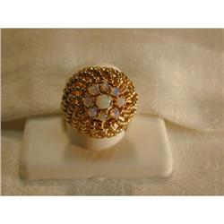 Estate 14K YG Gold Filigree Opal Sphere Ring #991428