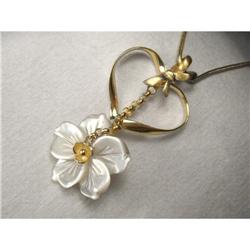 14K YG Carved Mabe Mop Pearl Rose Heart Pendant #991435