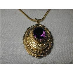 Estate 14K YG Filigree Amethyst Pendant Locket  #991436