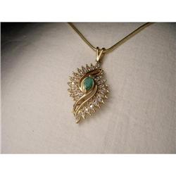 Estate 14K YG Emerald Diamond Filigree Pendant #991438