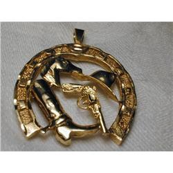 14K Equestrian Horse Horseshoe Cowboy Pendant #991440