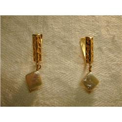 Estate 14K YG Square Cultured Pearl Earrings #991445