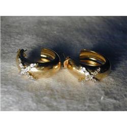 Rare Estate 14K YG Gold X Diamond Hoop Earrings #991448