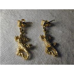 Estate 14K YG Yellow Gold Lizard Gecko Earrings #991450