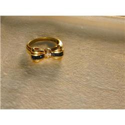 Unique Estate 14K YG Sapphire Diamond Bow Ring #991456