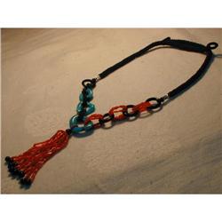 Estate Coral Onyx Turquoise Silk Cord Necklace #991468