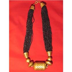 Grand Openwork Brass and Jet Carnival Bead #991489