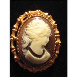 Pensive Lady Cream on Brown Cameo Brooch/Bail #991491