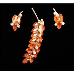 Amber Rhinestone  Fern Brooch/ with earings #991500