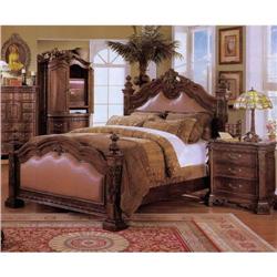 Fine Mahogany Finish Leather King Size Bed #991520