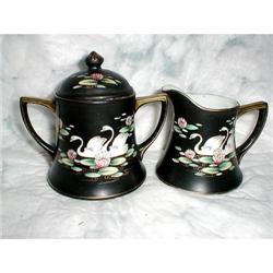 NIPPON CREAM & SUGAR WITH SWANS - MARKED #991590