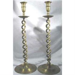 Brass Barley Twist candlesticks c 1930 Pair #991980