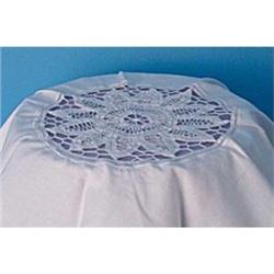  Small Round White Battenburg Table Cover #992163