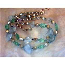 Aqua Pale Ventian Art Glass Bead Necklace #992346