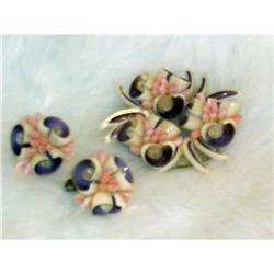 Corol Shell Pin and Earring  Set 1930's #992348