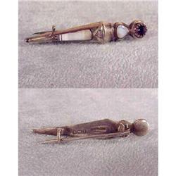 Antique Scottish Dirk Brooch Silver & Agate #992644
