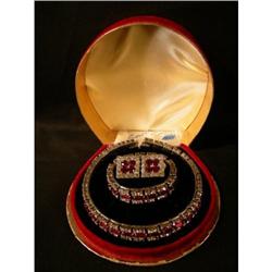 STUNNING ART DECO RED WHITE RHINESTONES SET #992653