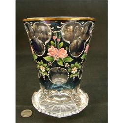 BEAUTIFUL ENAMELED and CUT CRYSTAL GLASS VASE #992658