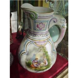 BEAUTIFUL HANDPAINTED SCENE JUG PITCHER GOLD #992659