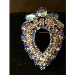 BEAUTIFUL BLUE RHINESTONES LARGE BROOCH #992673