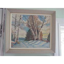 OIL PAINTING FOLK ART WINTER SCENE #992677