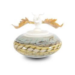 "Large White Opal Covered Bowl with Finial" Hand Blown Glass Sculpture, Hand Signed by GartnerBlade 