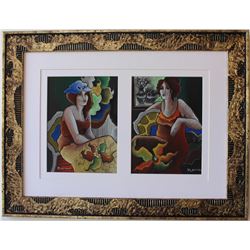 Patricia Govezensky- Original pastel color on paper "Mother-Daughter"