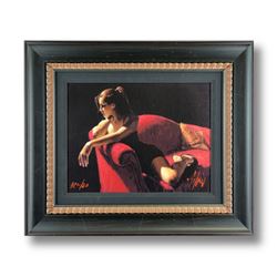 Fabian Perez, "Rojo Sillon III 2nd St" Framed Hand Textured Limited Edition Giclee on Board. Hand Si
