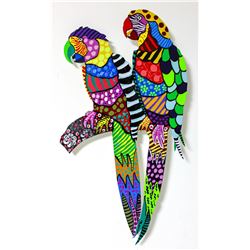 Patricia Govezensky- Original Painting on Laser Cut Steel "Two Parrots IIII"