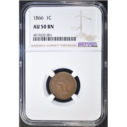 1866 INDIAN CENT NGC AU-50 BN