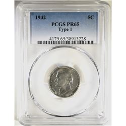1942 TYPE 1 JEFFERSON NICKEL PCGS PR-65