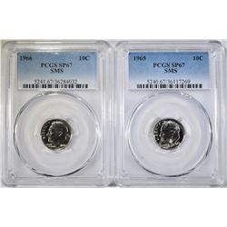 1965 & 1966 SMS ROOSEVELT DIMES, PCGS SP-67
