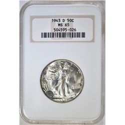 1943-D WALKING LIBERTY HALF DOLLAR NGC MS-65