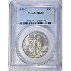 1946-D WALKING LIBERTY HALF DOLLAR, PCGS MS-65