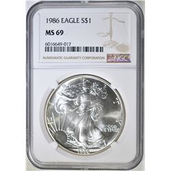 1986 AMERICAN SILVER EAGLE, NGC MS-69