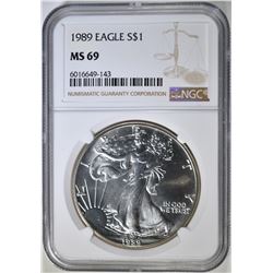 1989 AMERICAN SILVER EAGLE, NGC MS-69