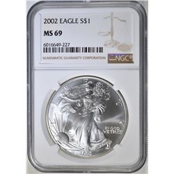 2002 AMERICAN SILVER EAGLE, NGC MS-69