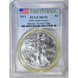 2011 AMERICAN SILVER EAGLE, PCGS MS-70