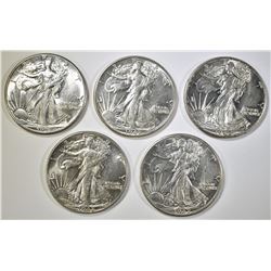 5-CH AU 1942 WALKING LIBERTY HALF DOLLARS